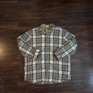 L.L. Bean Men's Large Blue Flannel Sherpa Lined Scotch Plaid Shirt Long Sleeve